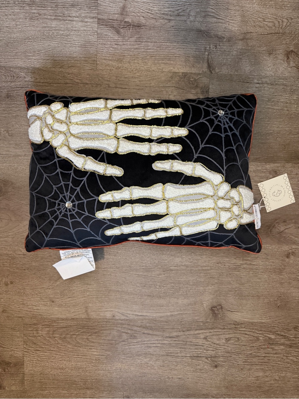 Glitter Skeleton Hands Halloween Decorative Pillow - Black and White